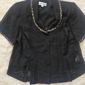 Vintage 80s Danny & Nicole Black Blouse with Floral Accents